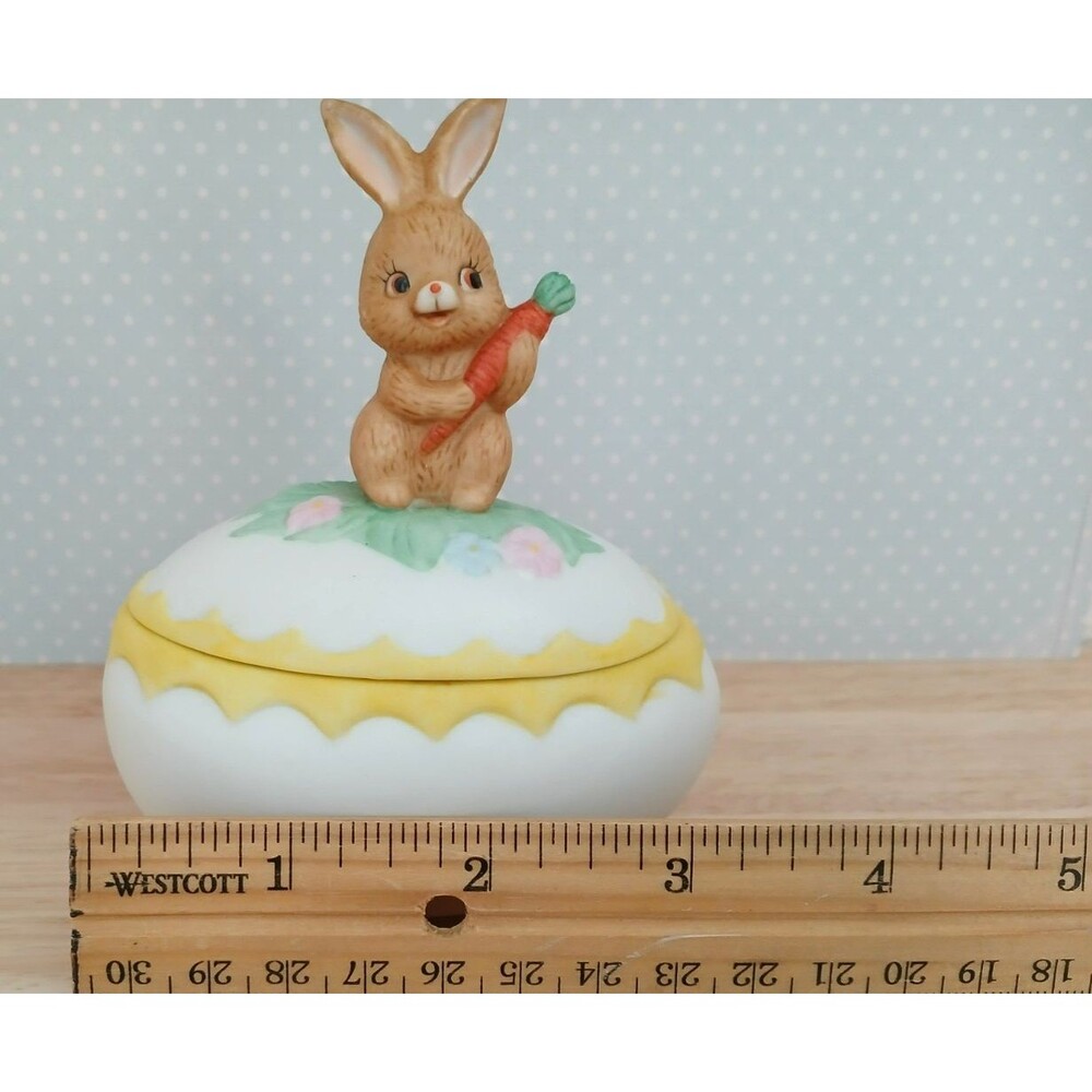 Lefton Vintage Ceramic Easter Bunny & Egg Trinket Jewelry Holder Dish - Picture 10 of 10